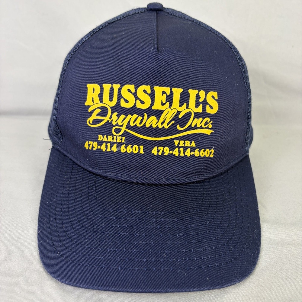 Nissin Cap Trucker Hat Russell's Drywall Mens OSFM Navy Blue Mesh Back
